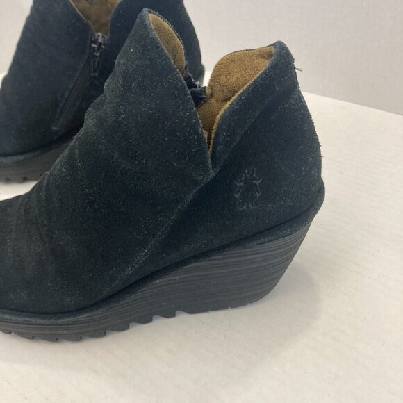 Fly London Wedge Ankle Bootie Womens EU Size 38 / US 7.5 / 8 Black Suede Leather - Picture 10 of 16